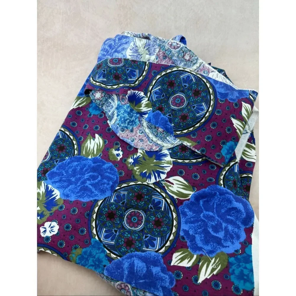 Vintage Fabric Scrap Lot 30x30” + Scraps Floral Geometric Purple Blue